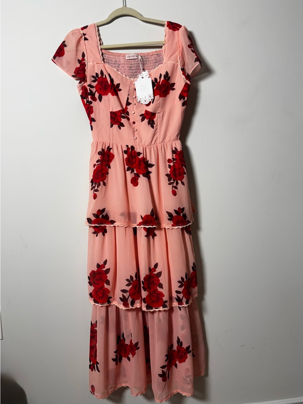IVY CITY CO Feminine Roses are Red Tiered Coquette Romantic Maxi Dress NWT - Picture 3 of 9